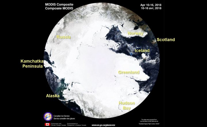 Arctic Sea Ice as at April 2018. Thick and extensive, like global warming alarmists.